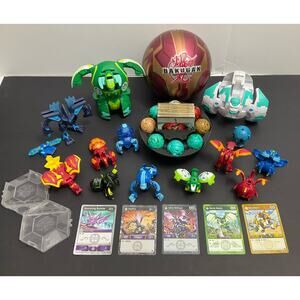 BAKUGAN Brawlers Red Gold Metal Ball 20+ Figures Deck Cards 2008 Large Lot